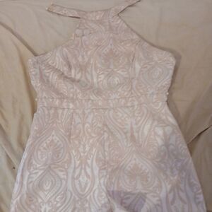 Elegant Cream Patterned Halter Dress